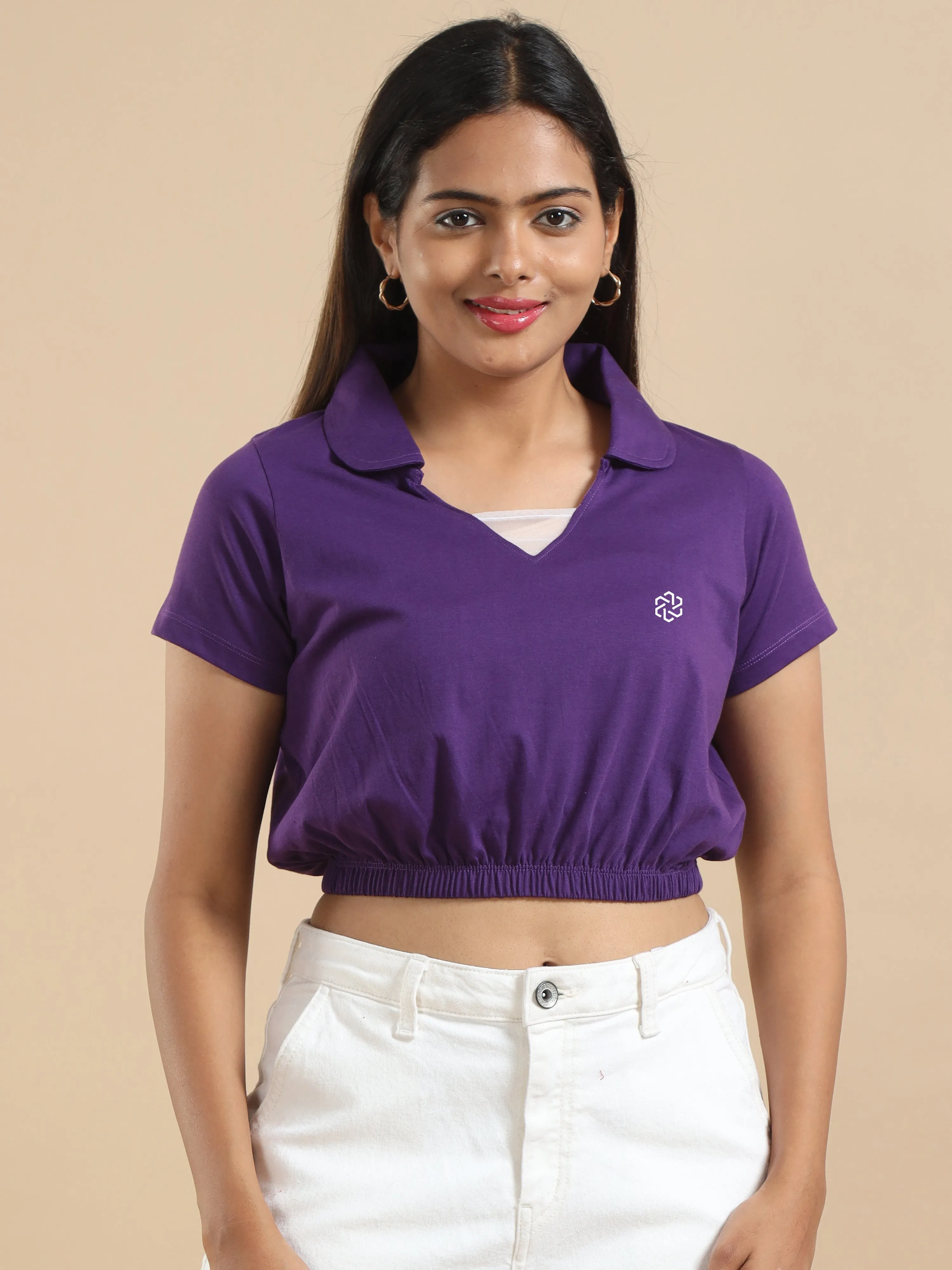 Women's Recycled Cotton Cropped Half Sleeve Polo T Shirt