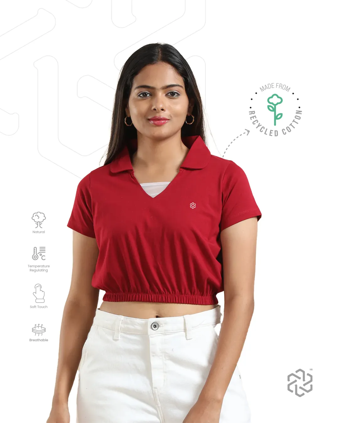 Women's Recycled Cotton Cropped Half Sleeve Polo T Shirt