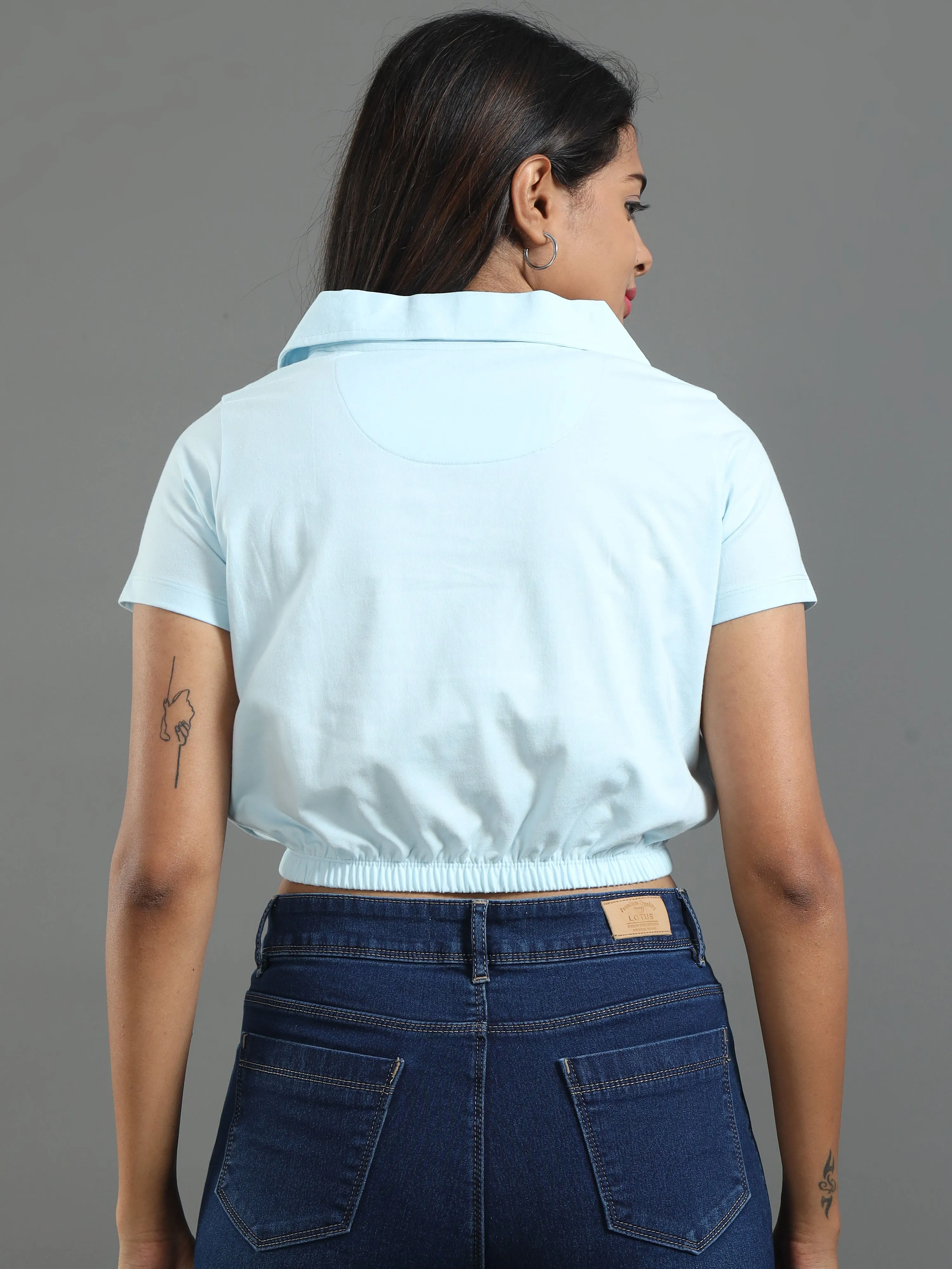 Women's Recycled Cotton Cropped Half Sleeve Polo T Shirt
