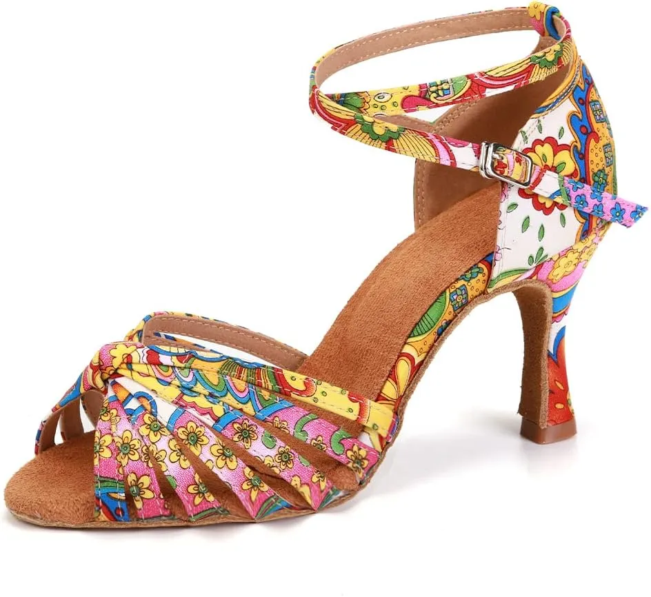 YKXLM Latin Ballroom Dance Shoes Women 3 Inch Heel Practice Dancing Shoes for Salsa Tango