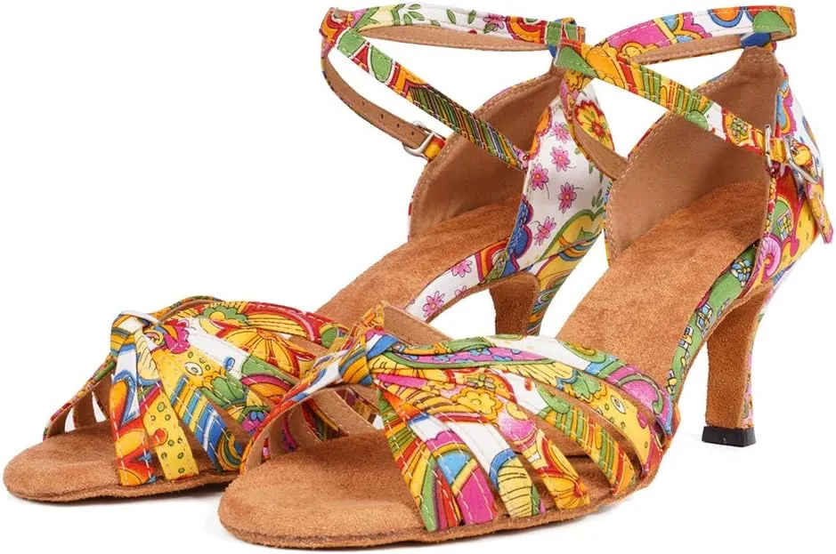 YKXLM Latin Ballroom Dance Shoes Women 3 Inch Heel Practice Dancing Shoes for Salsa Tango