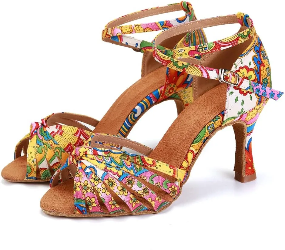 YKXLM Latin Ballroom Dance Shoes Women 3 Inch Heel Practice Dancing Shoes for Salsa Tango