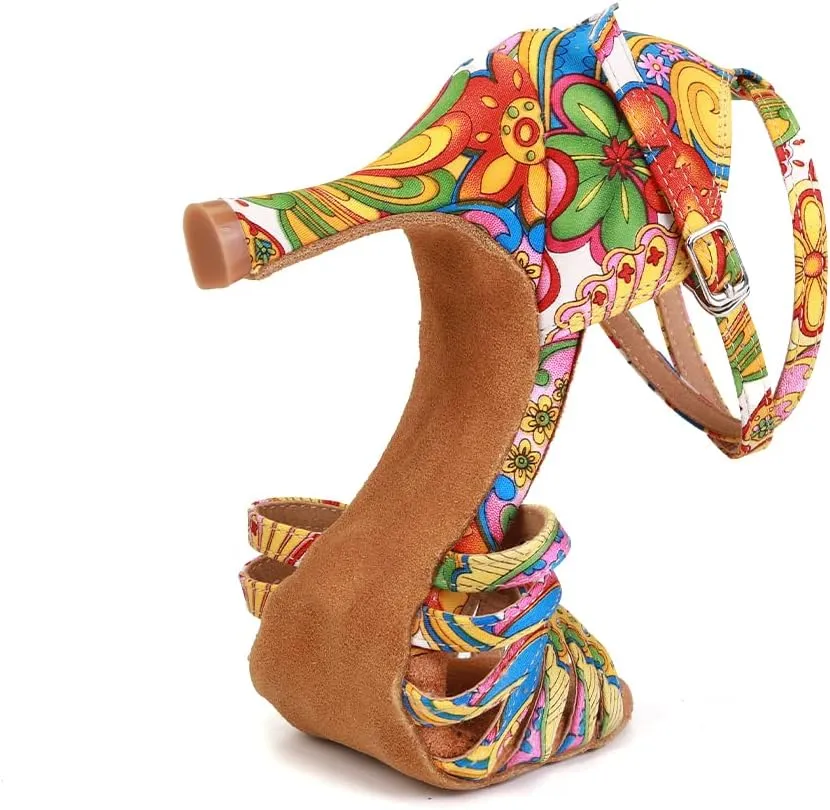 YKXLM Latin Ballroom Dance Shoes Women 3 Inch Heel Practice Dancing Shoes for Salsa Tango