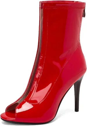 YKXLM Latin Dance Boots Salsa Women Ballroom Lace-up Ankle Open Toe Dance Shoes,9676-2,Red,10US