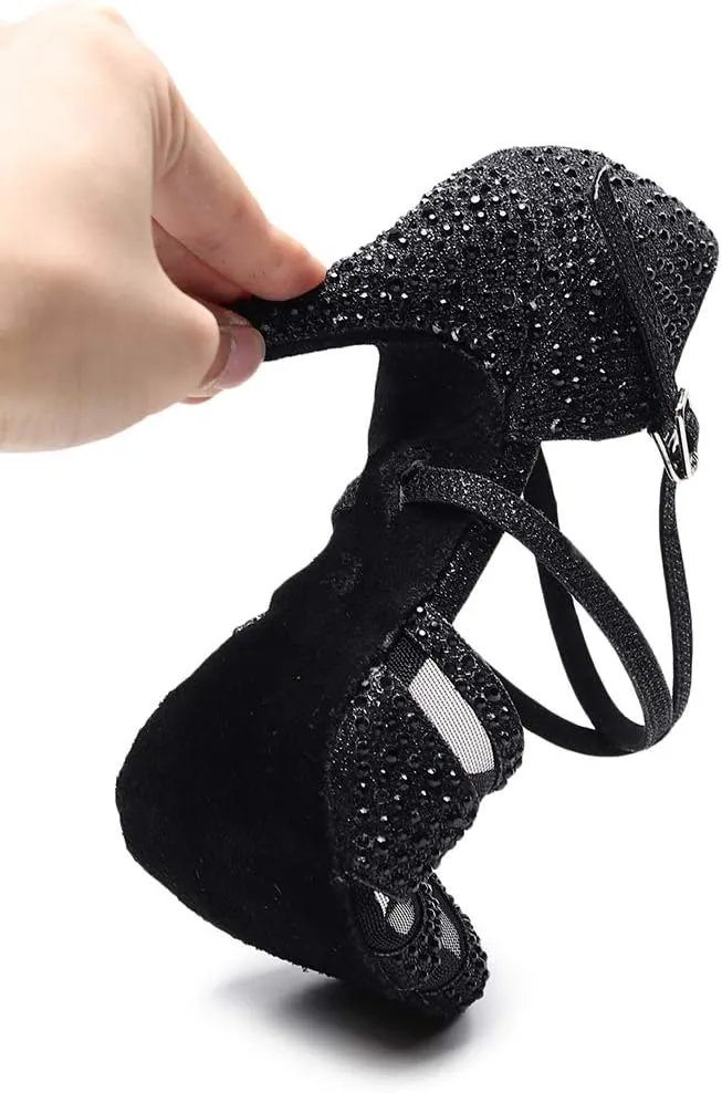 YKXLM Women Latin Dance Shoes Open Toe Rhinestone Glitter Crossing Strap Ballroom Dancing Shoes,1025