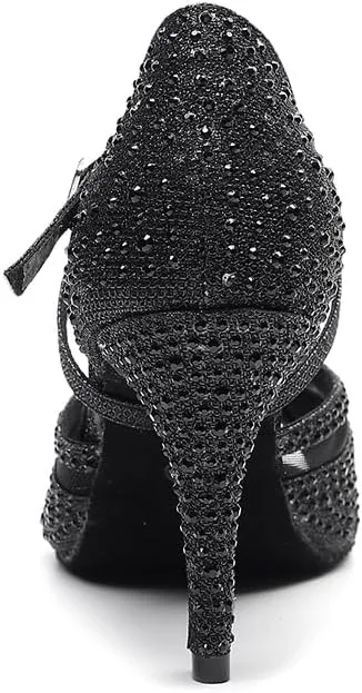 YKXLM Women Latin Dance Shoes Open Toe Rhinestone Glitter Crossing Strap Ballroom Dancing Shoes,1025