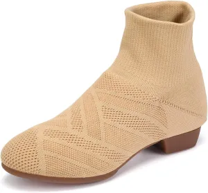 YKXLM Women Standard Practice Social Dance Sneaker Beginner Dance Practice Shoes for Women Low Heel Ballroom,Beige,1" Heel,5.5 US