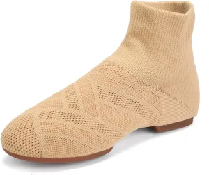 YKXLM Women Standard Practice Social Dance Sneaker Beginner Dance Practice Shoes for Women Low Heel Ballroom,Beige,1" Heel,8.5 US